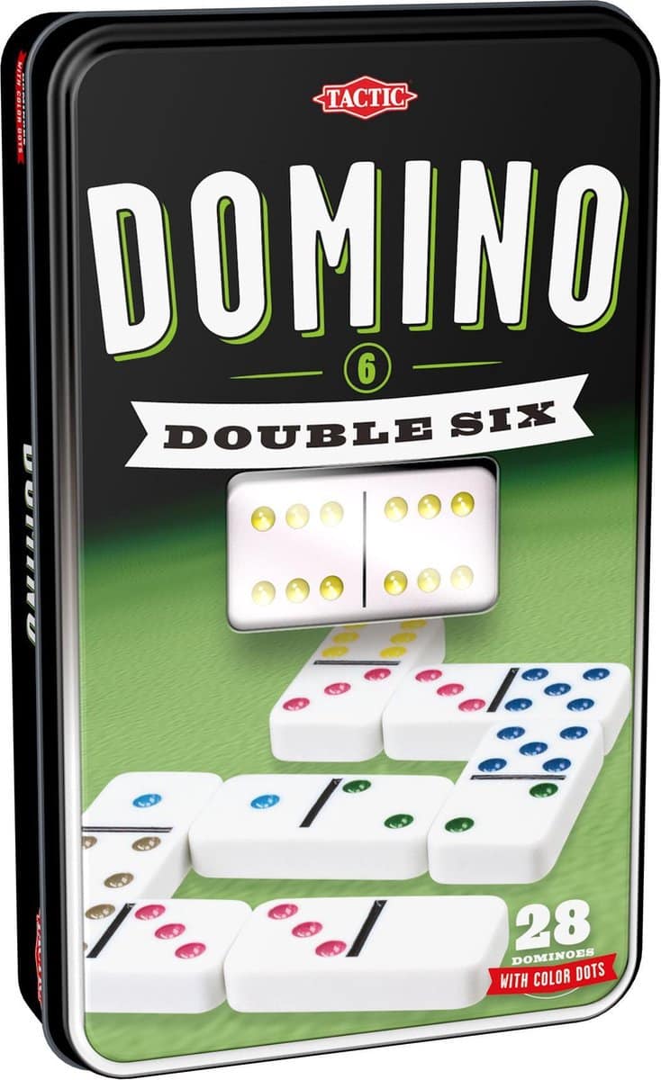 Tactic - Tactic domino double six – bordspel – luxe tin – klassiek dominospel met gekleurde stenen – vanaf 7 jaar – 2 of meer spelers