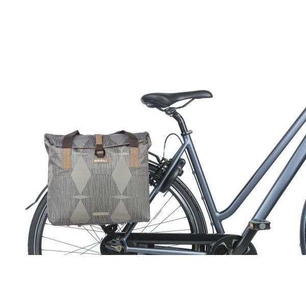 Basil Elegance Fietshopper, animal vert, repliement de retenue à l'eau, manège / bretelles à main / épaule, 20-26L, taupe