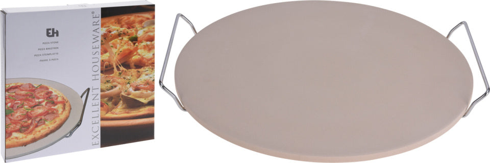 Excellent houseware pizzasteen met houder ø33 cm