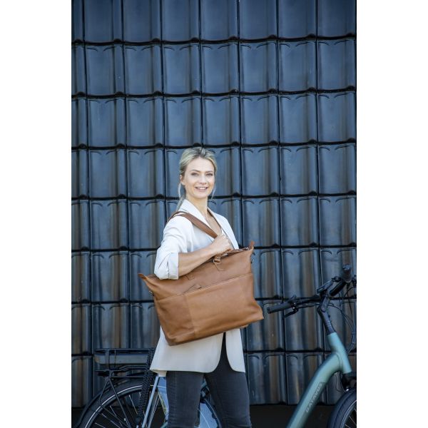 Sac à vélo newlooxs verla 34 x 18 x 44cm 21 litres - en cuir de luxe - cognac
