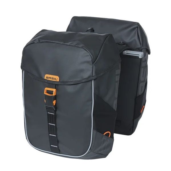 BASIL - BASIL Dubbele fietstas miles tarpaulin mik 34 liter 13 x 25 x 37 cm - zwart/oranje