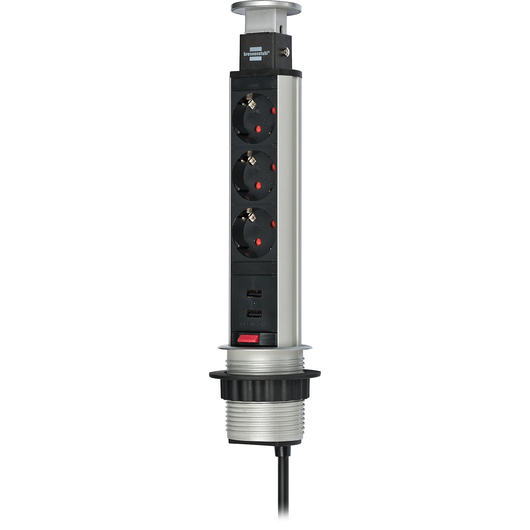 Brennenstuhl tower power stekkerdoos met usb stekkerdoos (zilver zwart)