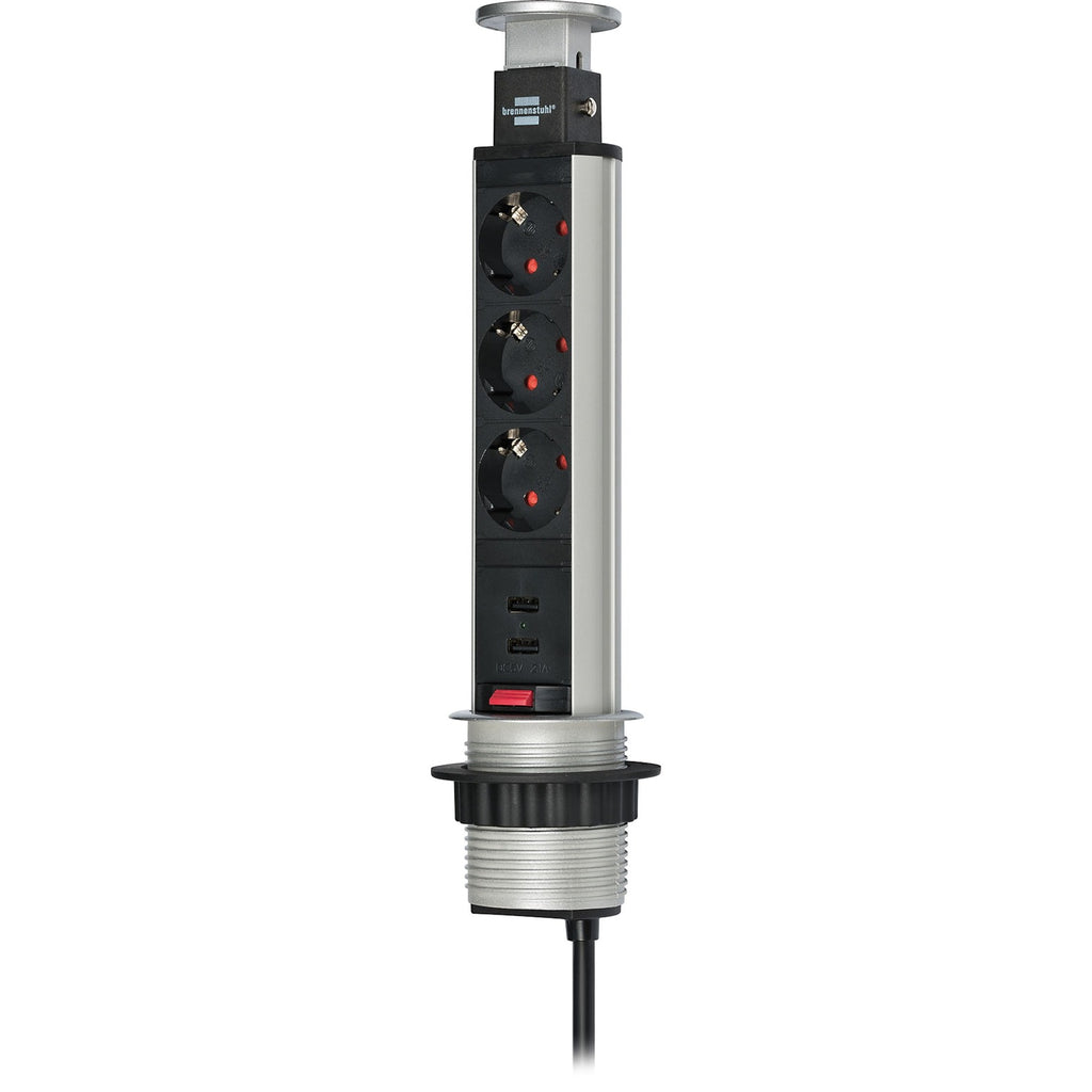 Brennenstuhl tower power usb-charger stekkerdoos 3-voudig met dubbele usb-laadingang 2m h05vv-f 3g1,5 volledig verzonken in tafelblad