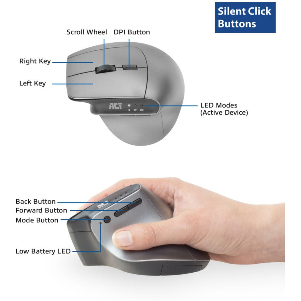 Act draadloze muis ac5155 bluetooth zwart, zilver