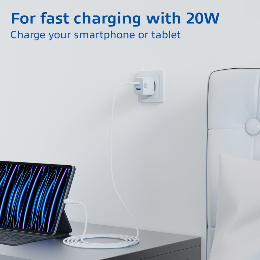 ACT Connectivity - ACT Connectivity usb-c & usb-a lader 20w met power delivery pps quick charge ganfast oplader (wit)