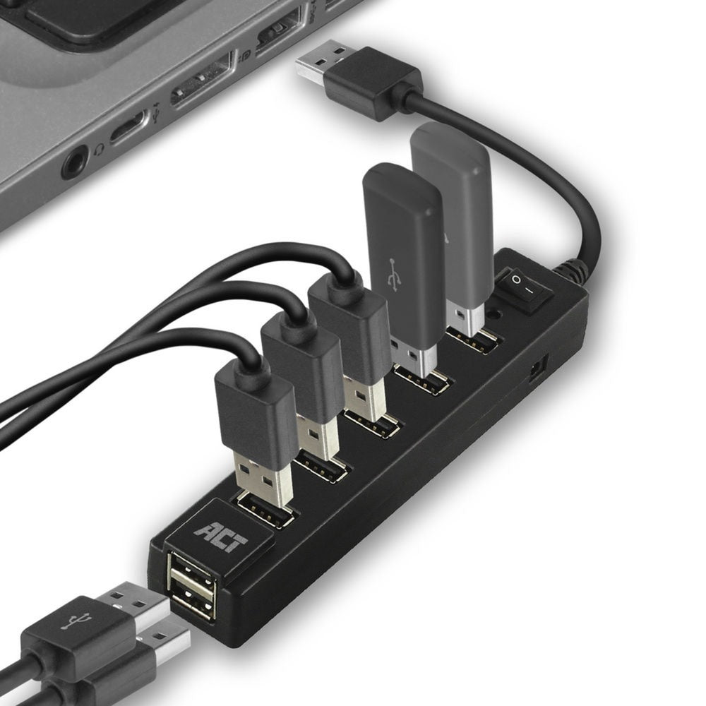 ACT Connectivity - ACT Connectivity usb hub 7 port met aan- en uit schakelaar usb-hub (zwart)