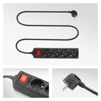 Act connectivity act stekkerdoos met lichtgevende schakelaar, 4 sockets, 2 m, zwart ac2440
