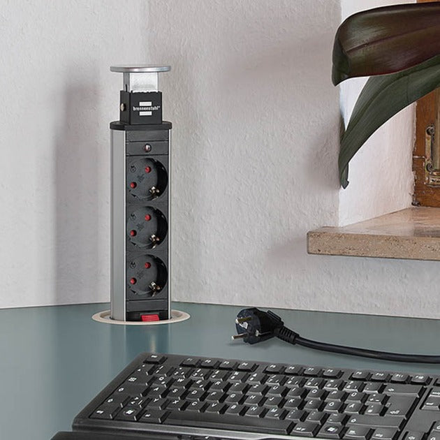 Brennenstuhl tower power stekkerdoos met usb stekkerdoos (zilver zwart)