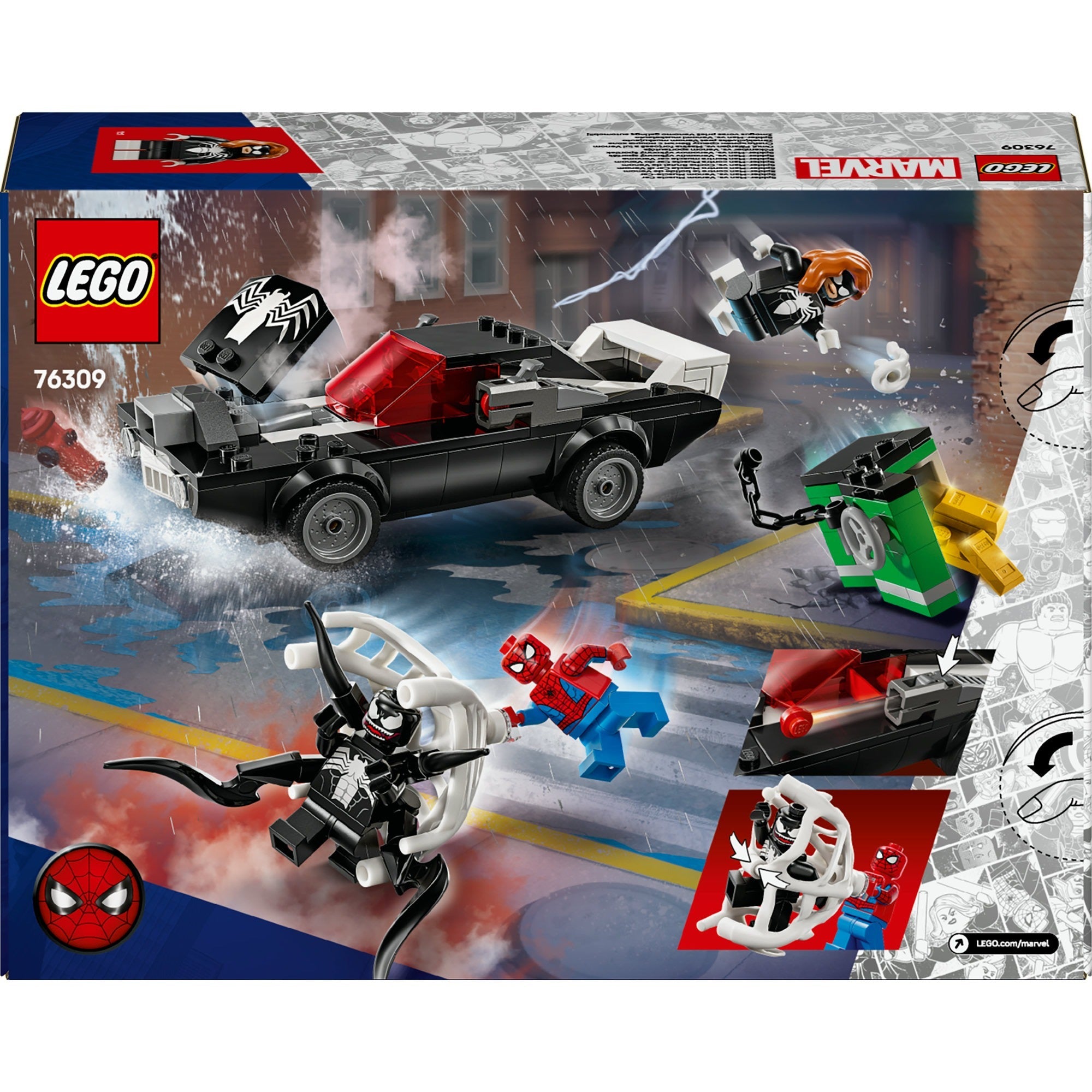 Lego super heroes 76309 spider-man vs. venoms klassieke auto