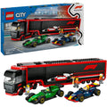 Lego city 60445 f1 truck met rb20 en amr24 f1 auto's
