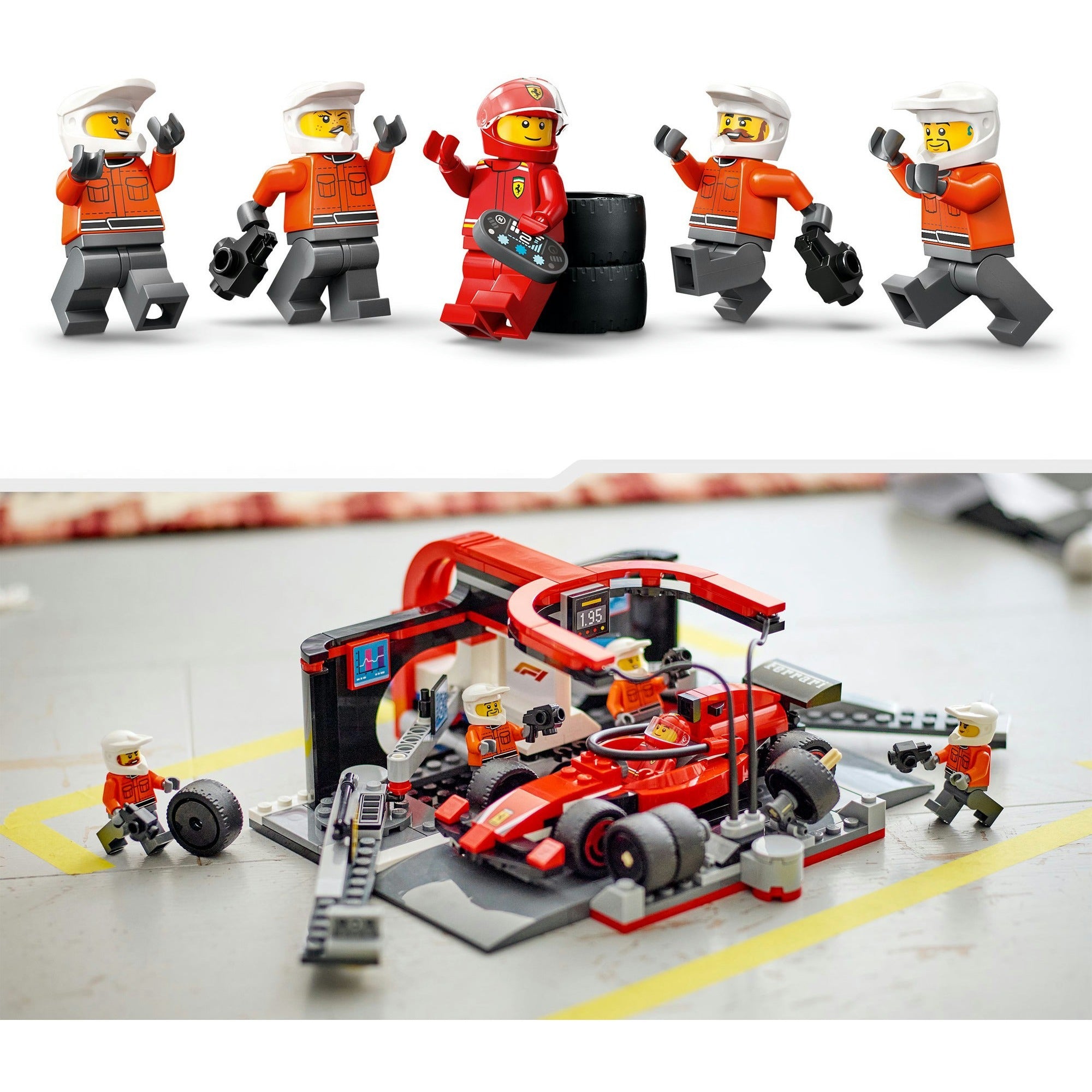 Lego city 60443 f1 pitstop en pitcrew met ferrari auto