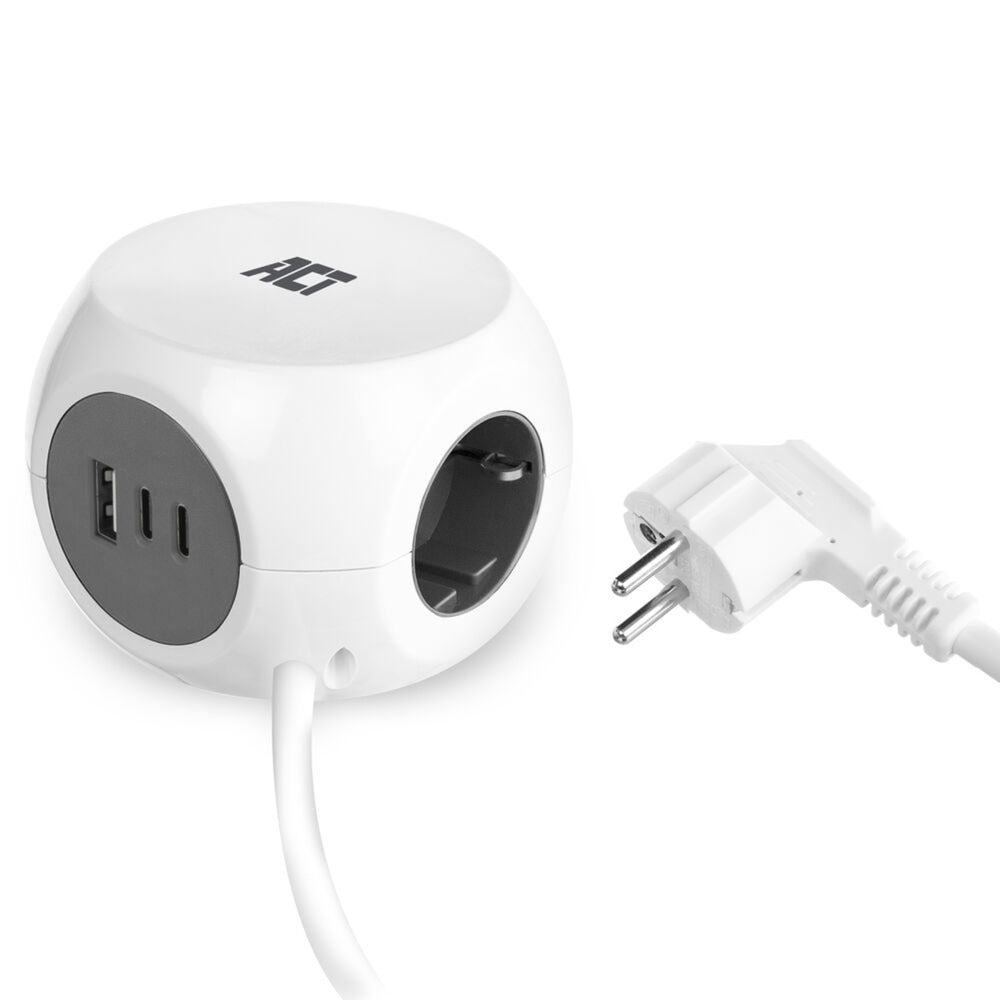 ACT Connectivity - ACT Connectivity Act stekkerdoos kubus met 3 stopcontacten 30w power delivery usb-c/a poorten kabellengte 15m ac2420