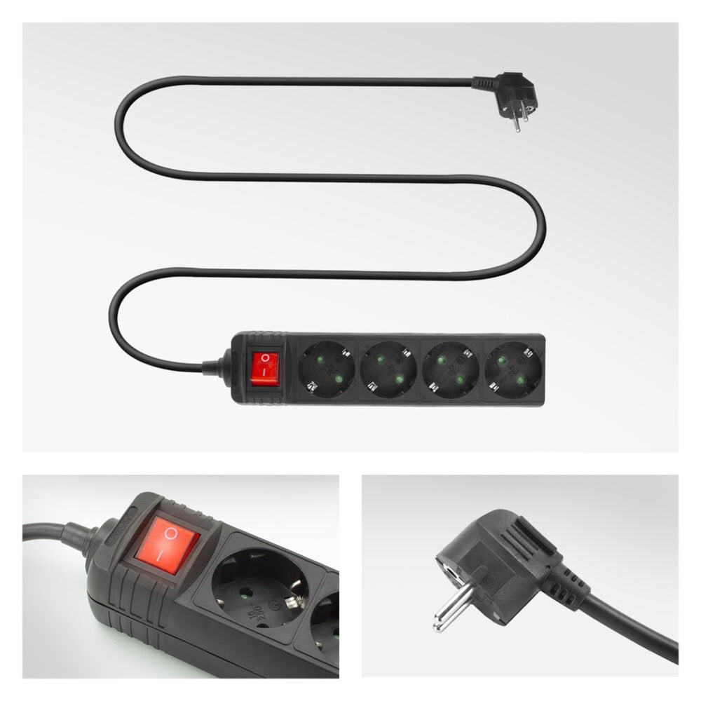 ACT Connectivity - ACT Connectivity stekkerdoos met lichtgevende schakelaar 4 sockets 2 m zwart stekkerdoos (zwart)