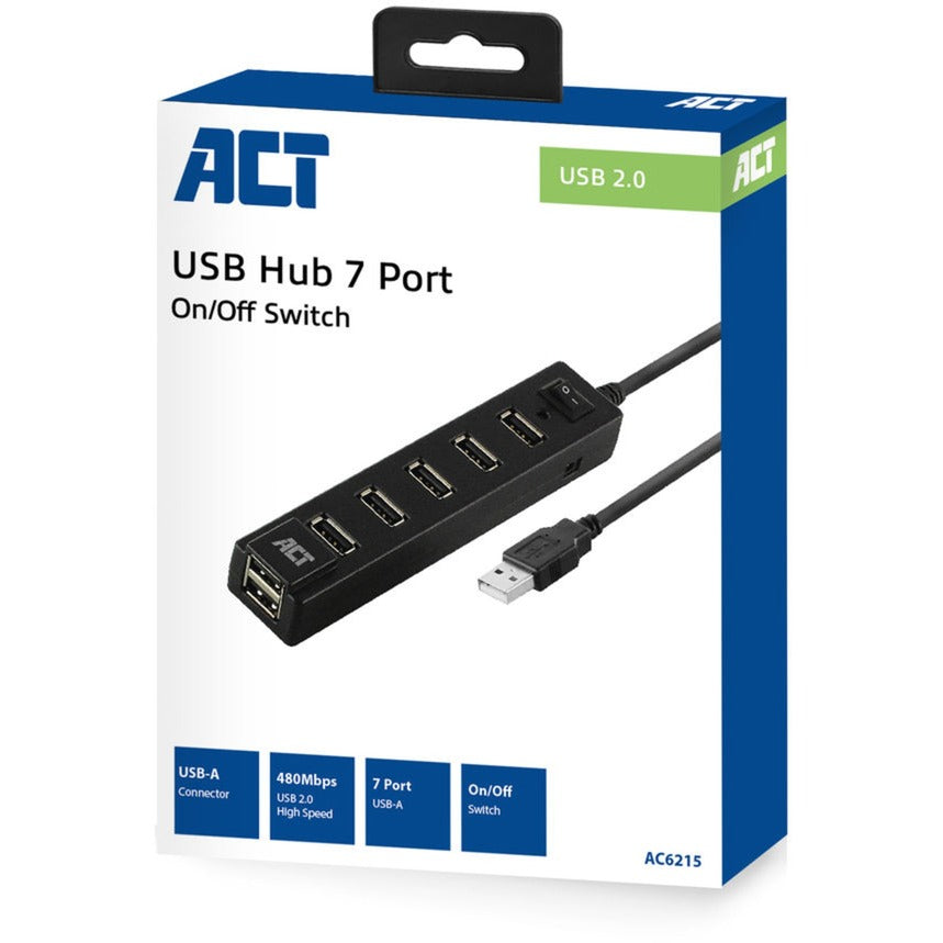 ACT Connectivity - ACT Connectivity usb hub 7 port met aan- en uit schakelaar usb-hub (zwart)