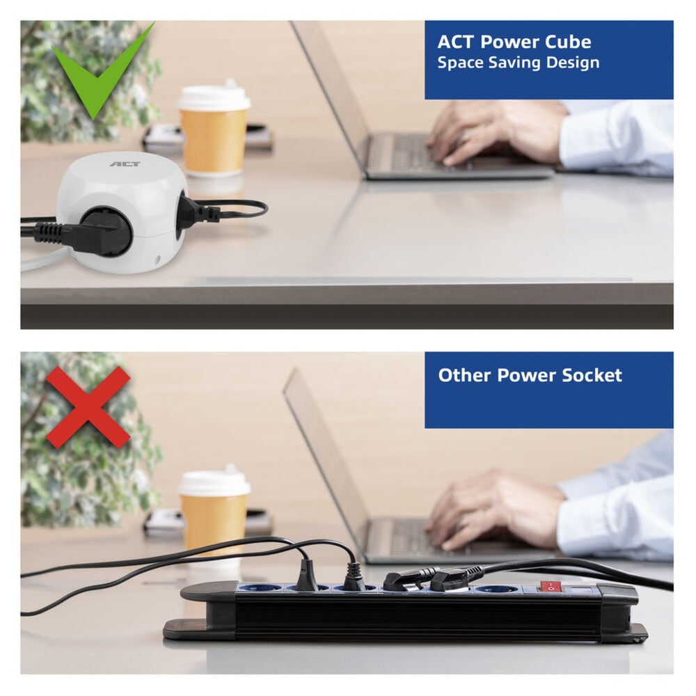 ACT Connectivity - ACT Connectivity Act stekkerdoos kubus met 3 stopcontacten 30w power delivery usb-c/a poorten kabellengte 15m ac2420