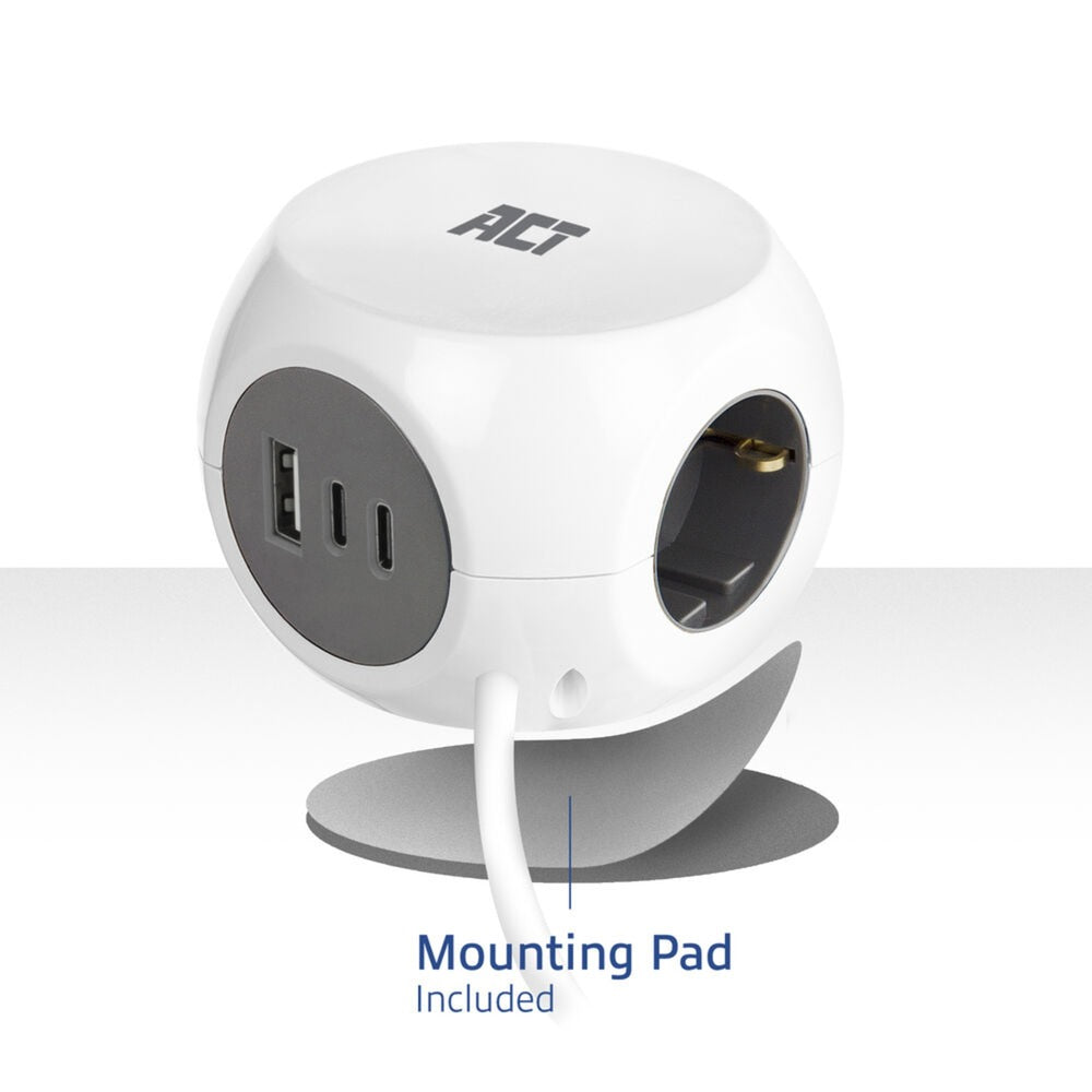 ACT Connectivity - ACT Connectivity Act stekkerdoos kubus met 3 stopcontacten 30w power delivery usb-c/a poorten kabellengte 15m ac2420