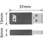 ACT Connectivity - ACT Connectivity usb-a naar usb-c adapter (donkergrijs)