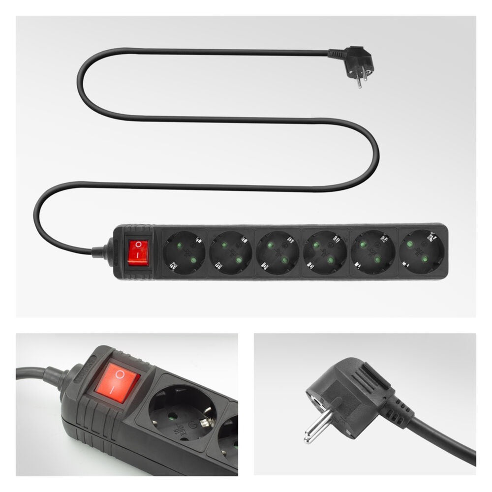 ACT Connectivity - ACT Connectivity Act stekkerdoos met lichtgevende schakelaar 6 sockets 3 m zwart ac2465