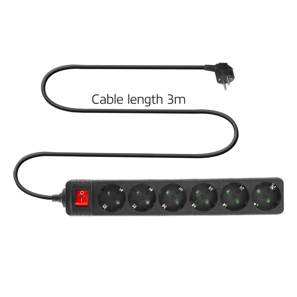 ACT Connectivity - ACT Connectivity Act stekkerdoos met lichtgevende schakelaar 6 sockets 3 m zwart ac2465