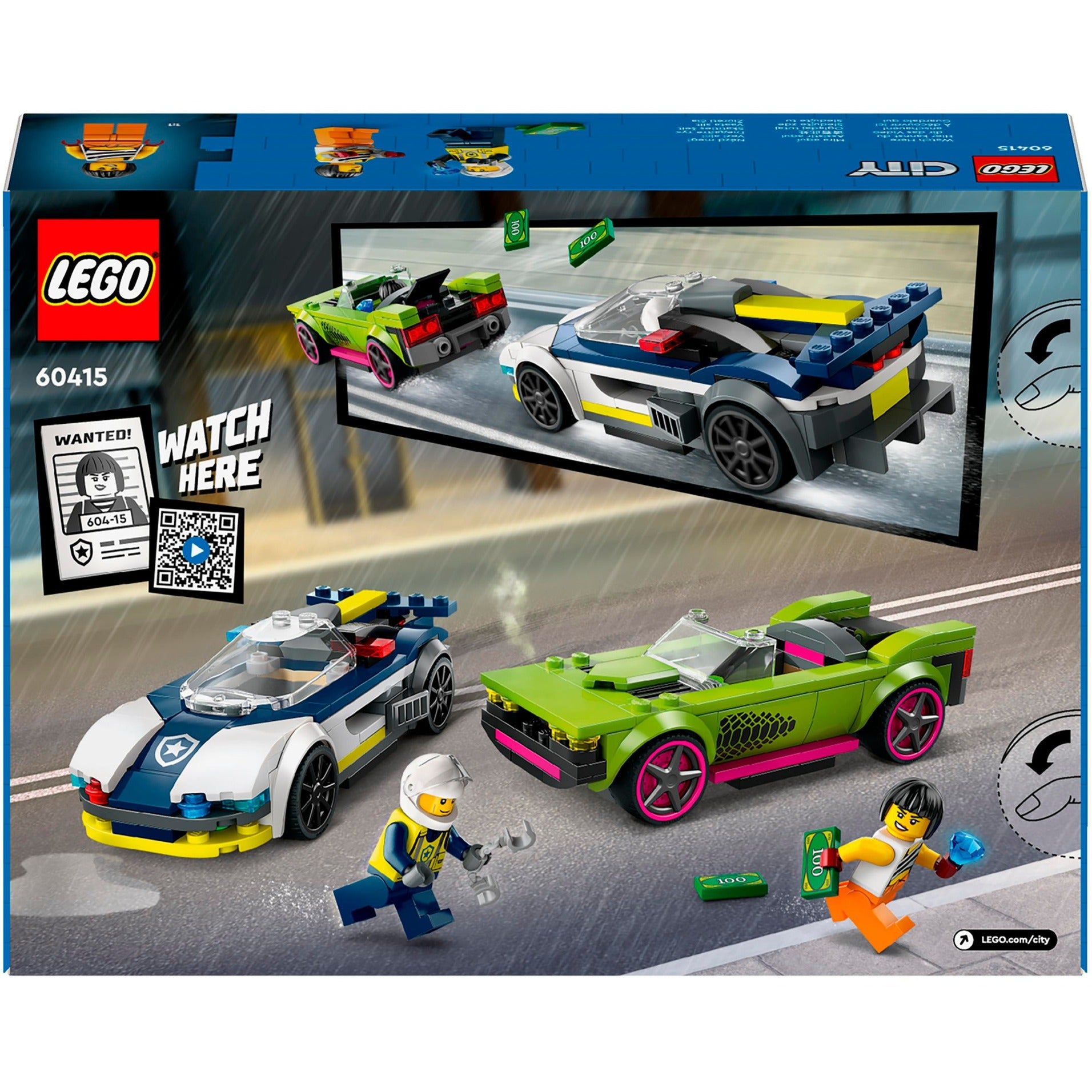 Lego city 60415 politiewagen en snelle autoachtervolging