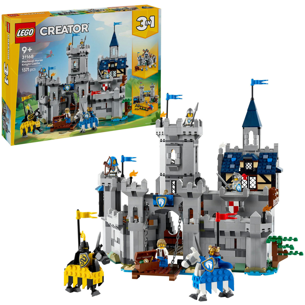 Lego creator 3in1 middeleeuws kasteel met ridders te paard bouwpakket voor kinderen 31168