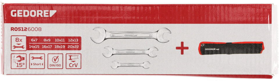 Gedore red r05126008 | dubbele steeksleutelset | kort | 6-22 mm | 8-delig - r05126008