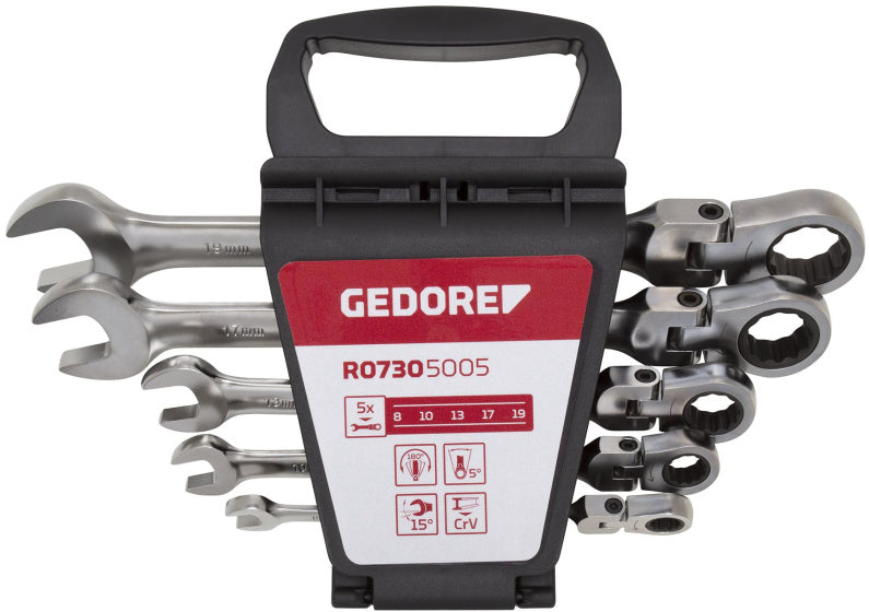 Gedore red r07305005 | ringratel-steeksleutelset met kniegewricht | 8 - 19 mm | 5-delig - r07305005