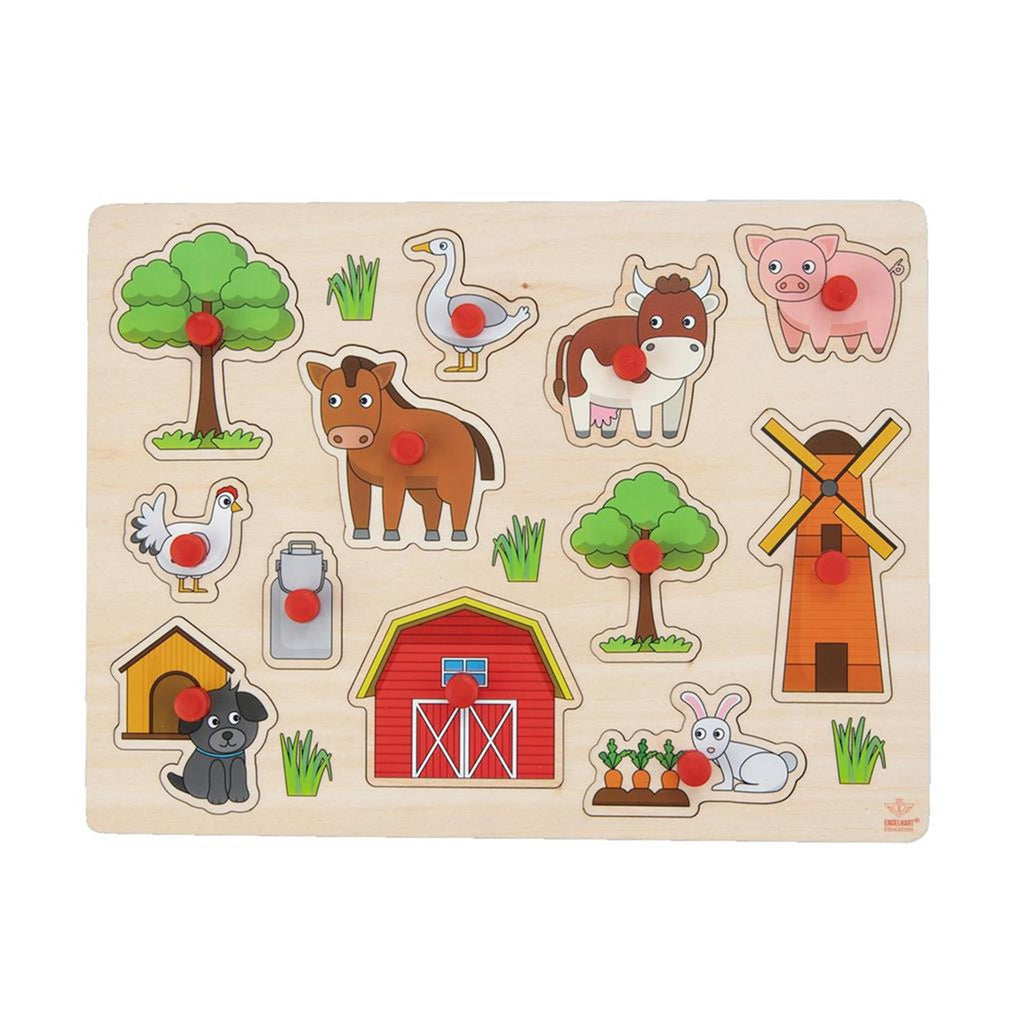 Engelhart houten knoppuzzel boerderij 30x23cm