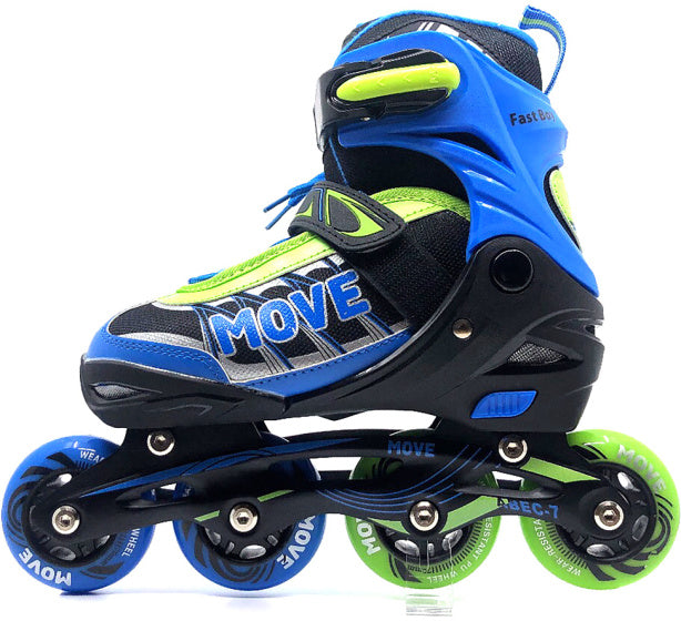 Move Inline skates Fast semi-softboot verstelbaar blauw groen maat 30-33