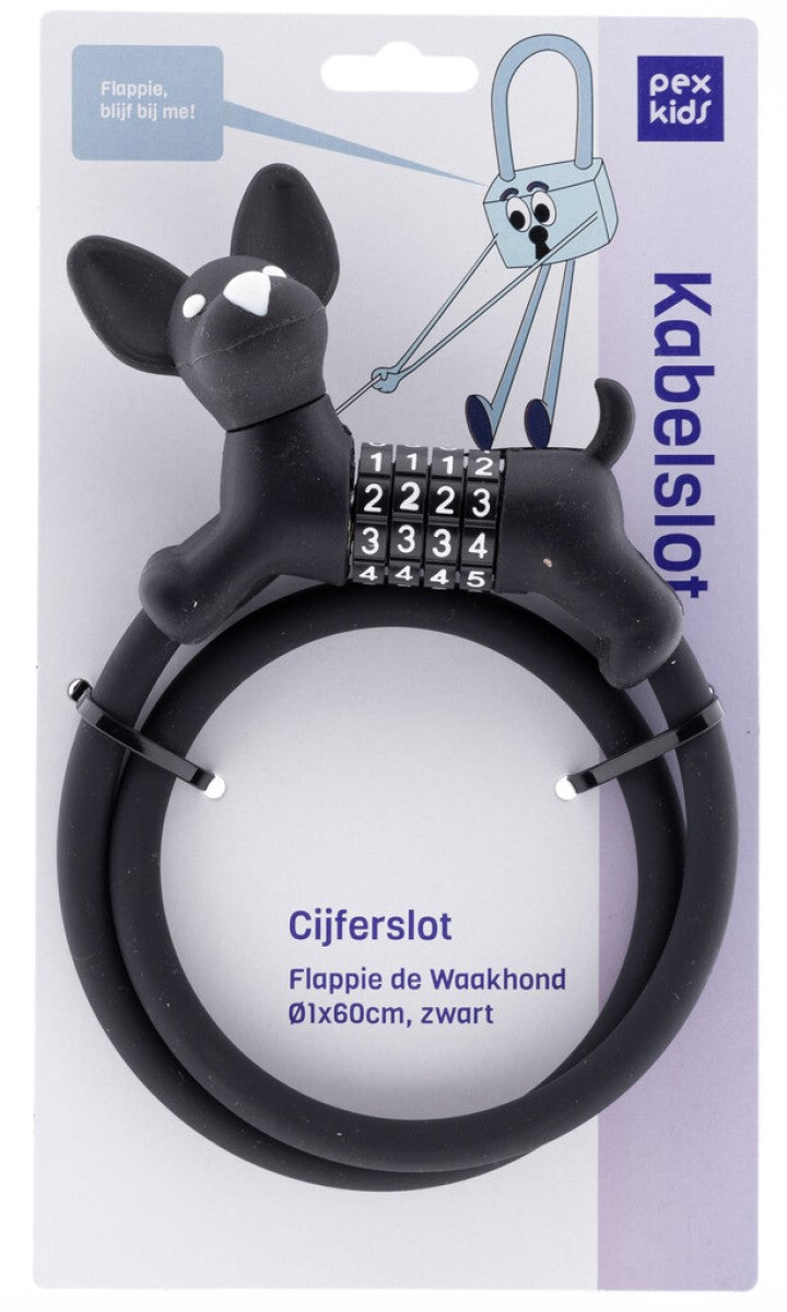 PexKids - PexKids cijfer kabelslot zwart flappie de waakhond silicone