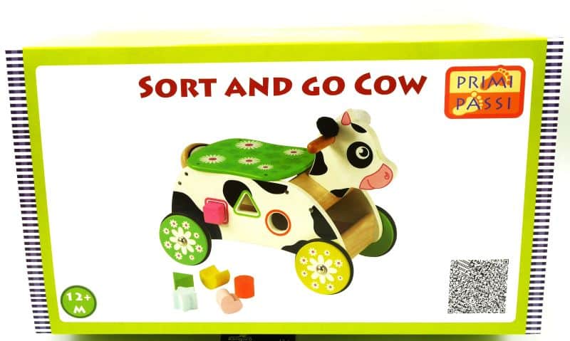 Jonotoys primi passi - houten vormen- en loopwagen koe