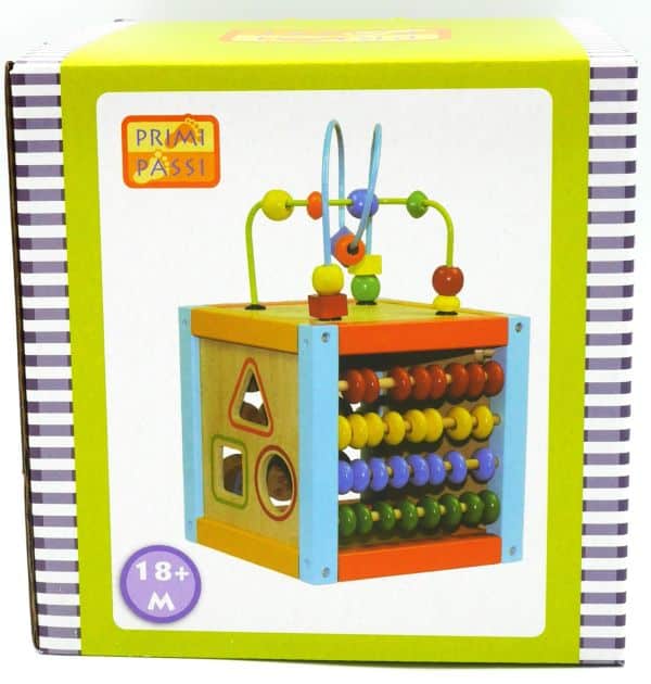 Jonotoys - Jonotoys Primi passi - houten activiteiten kubus met spiraal 5 in 1