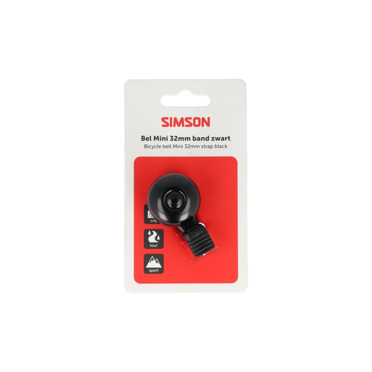 Simson - fietsbel mini 32mm flex-band bevestiging zwart