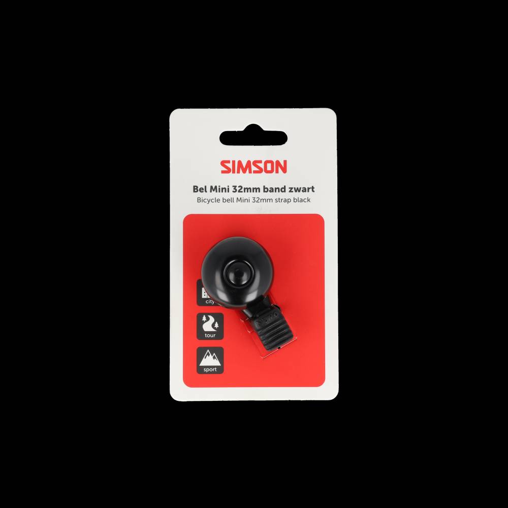 Simson - fietsbel mini 32mm flex-band bevestiging zwart