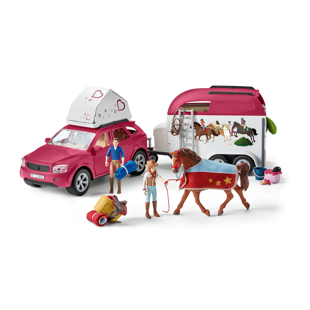 Schleich horse club speelfigurenset - avontuur met auto en paardentrailer - kinderspeelgoed voor jongens en meisjes - 5 tot 12 jaar - 18 onderdelen - 42535