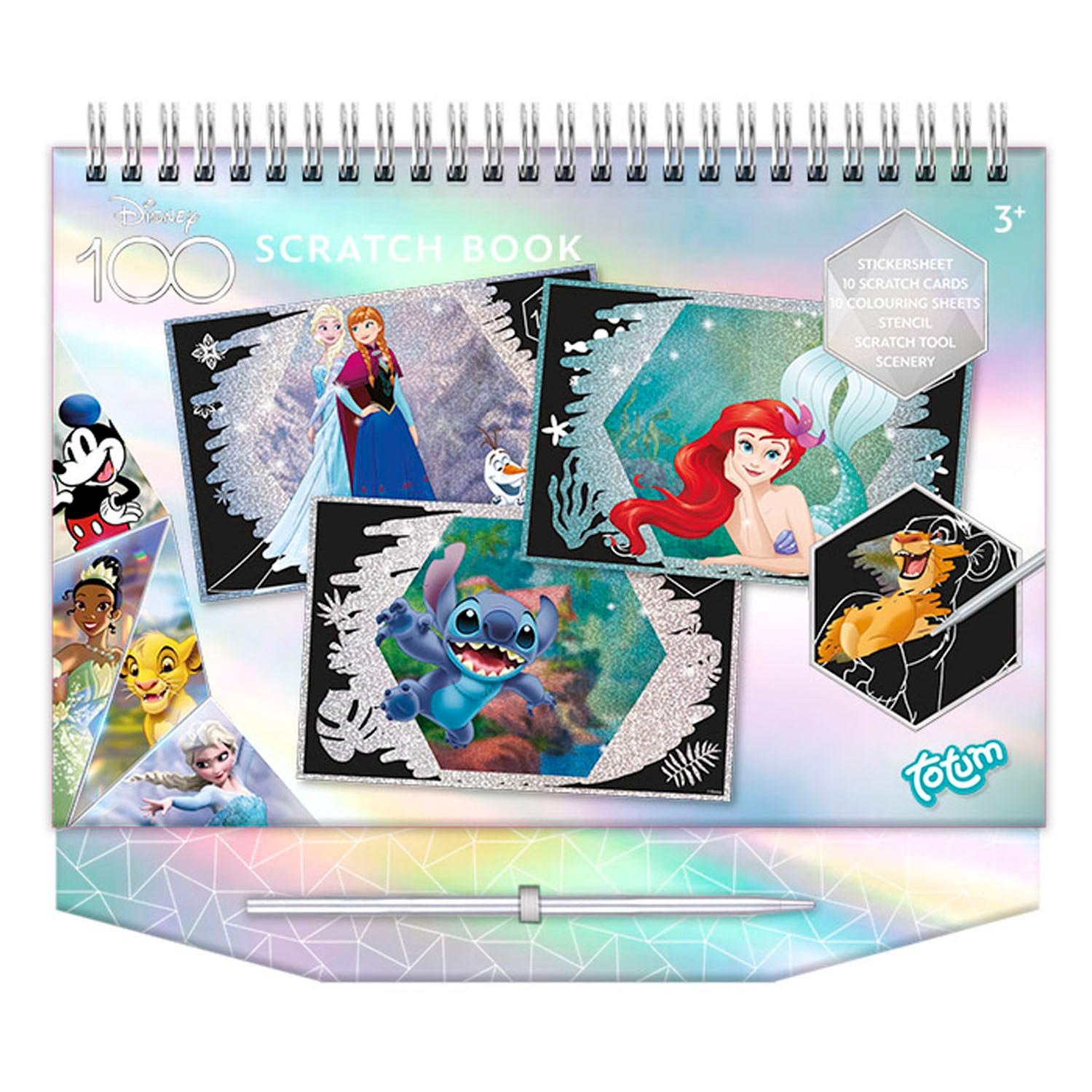 Totum disney 100 krasplaten sticker en kleurboek scratch art disney classics limited edition jubileum editie 100 jarig bestaan disney