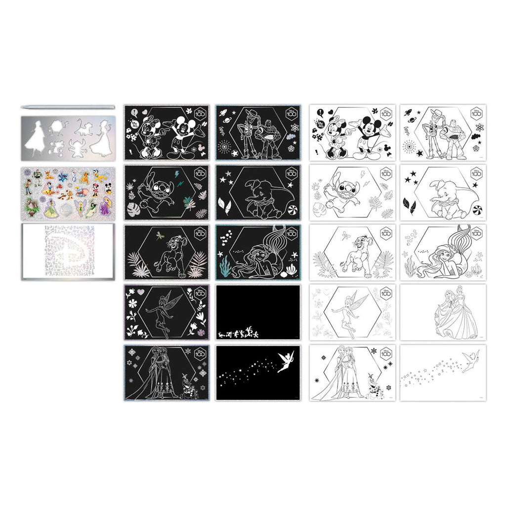 Totum disney 100 krasplaten sticker en kleurboek scratch art disney classics limited edition jubileum editie 100 jarig bestaan disney