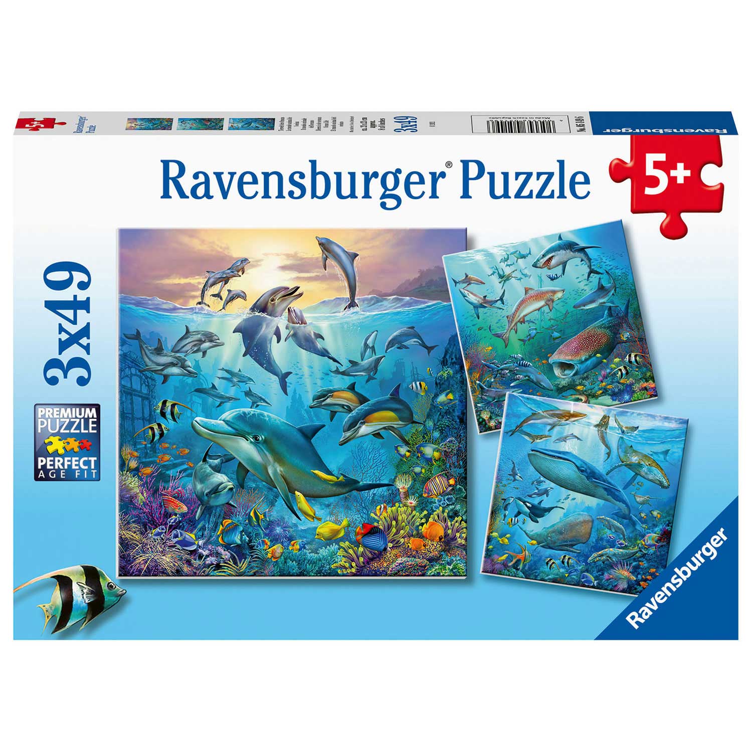 Ravensburger puzzel dieren in de oceaan - 3x49 stukjes - kinderpuzzel