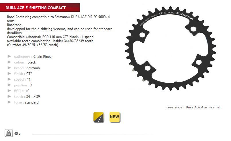 Stronglight kettenblatt ct2 chain ring strongl.ct2 4a 34t 110mm duraace9000