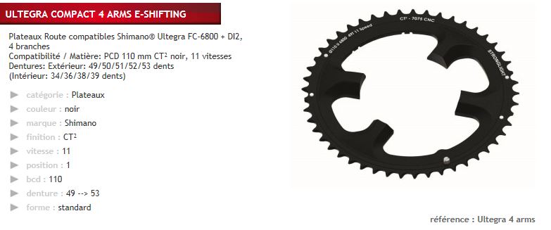 Stronglight kettenblatt ct2 chain ring c t2 53t cer.-teflon coat.