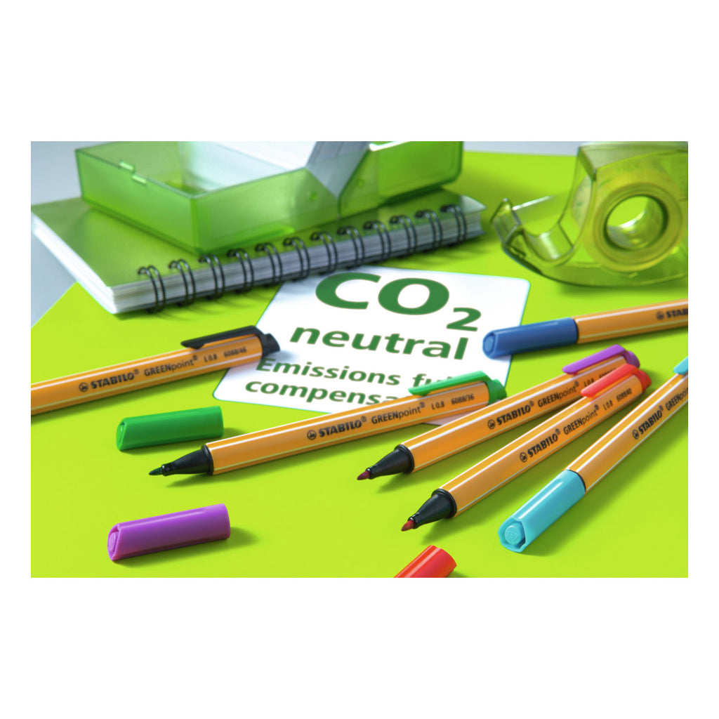 Stabilo greenpoint - hardtip fineliner 0,8 mm - nylon punt - co2 neutraal - etui met 4 kleuren
