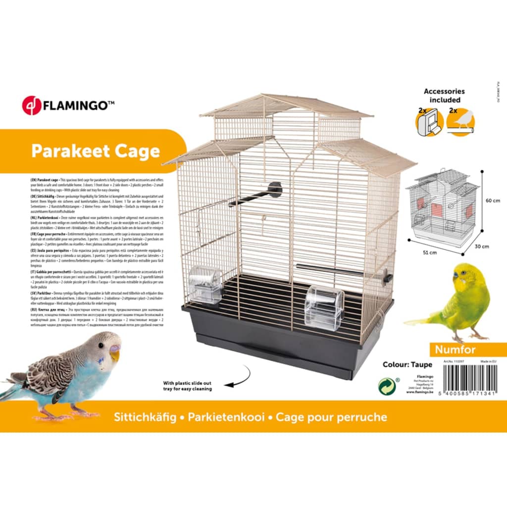 Flamingo parkietenkooi numfor 1 51x30x60 cm metallic taupe