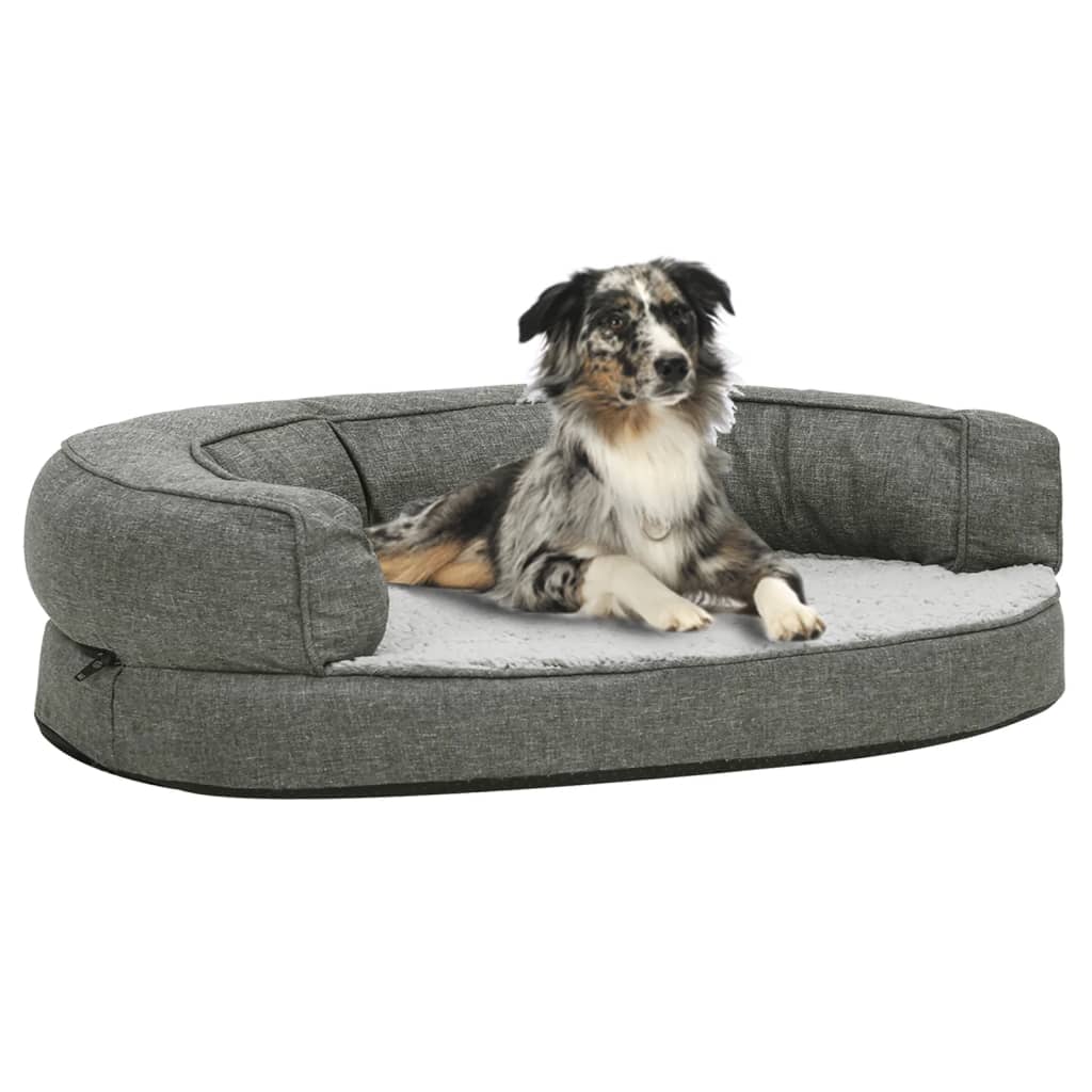 VidaXL Hondenbed ergonomisch linnen-look 75x53 cm fleece grijs