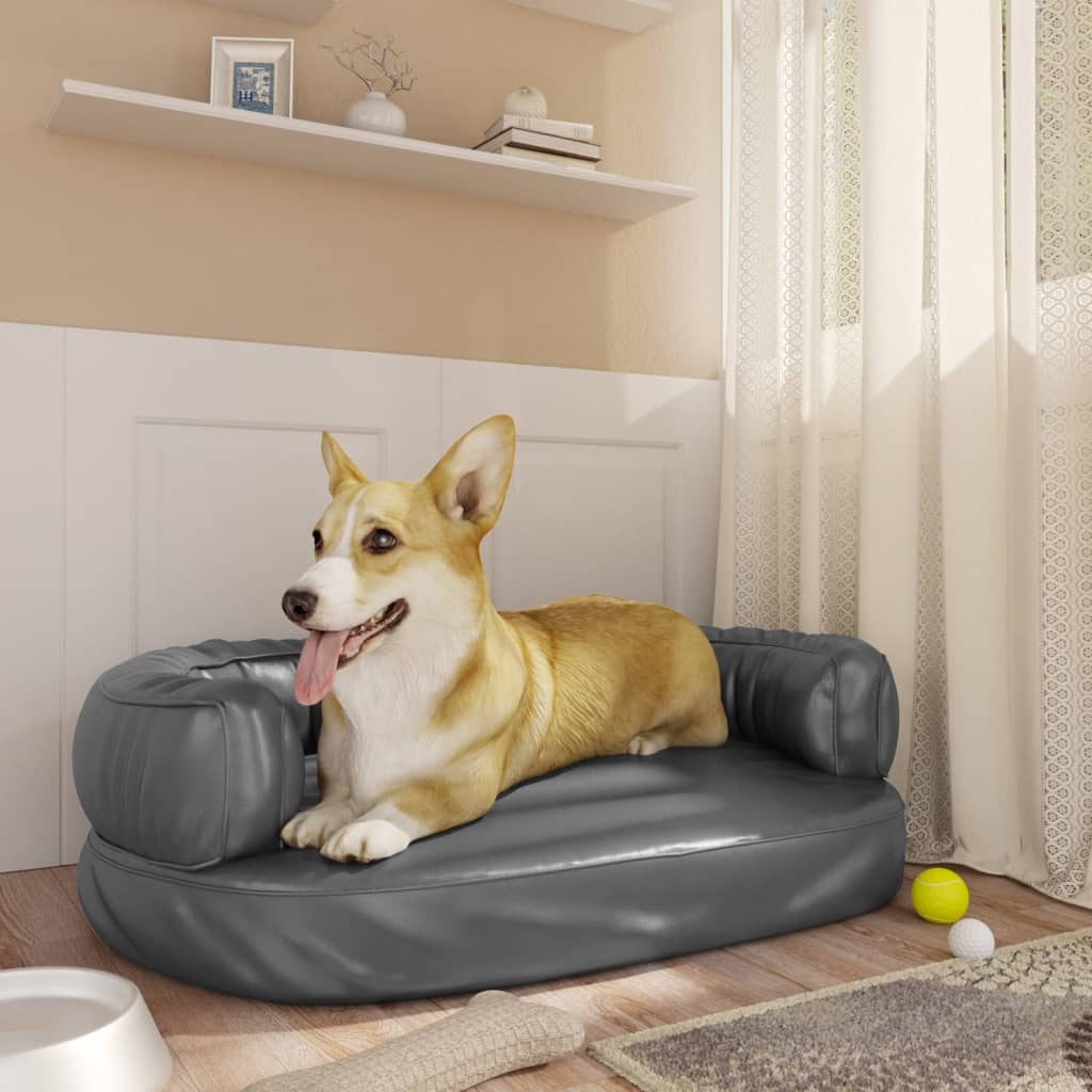 VidaXL Hondenmand met ergonomisch schuim 60x42 cm kunstleer grijs