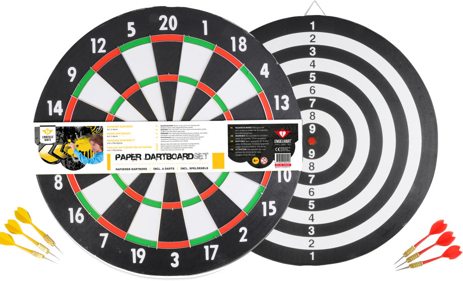 Longfield dartbord papier, dikte 1 cm met 6 darts