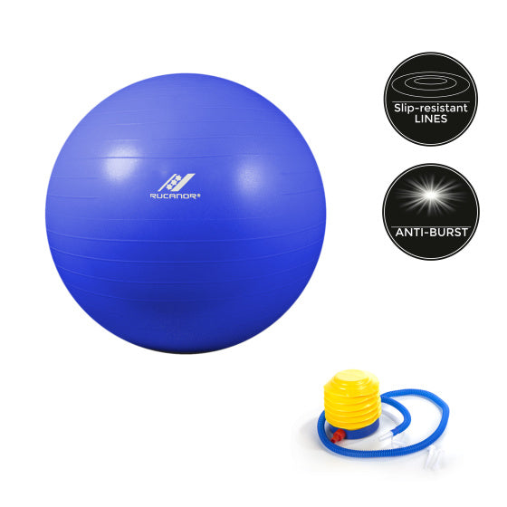Rucanor fitness gymbal met handpomp 90 cm pvc blauw