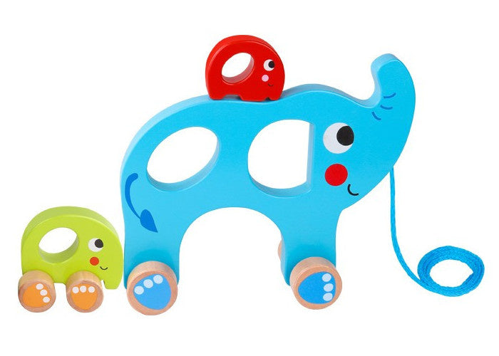 Tooky toy Olifant Houten Trekfiguur 18 maanden Blauw 3-delig